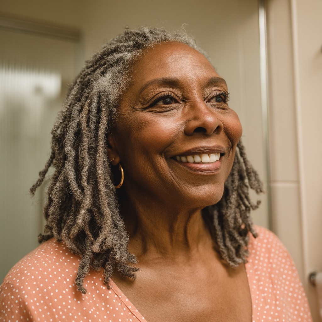 Chic Gray Textured Shoulder-Length Locs