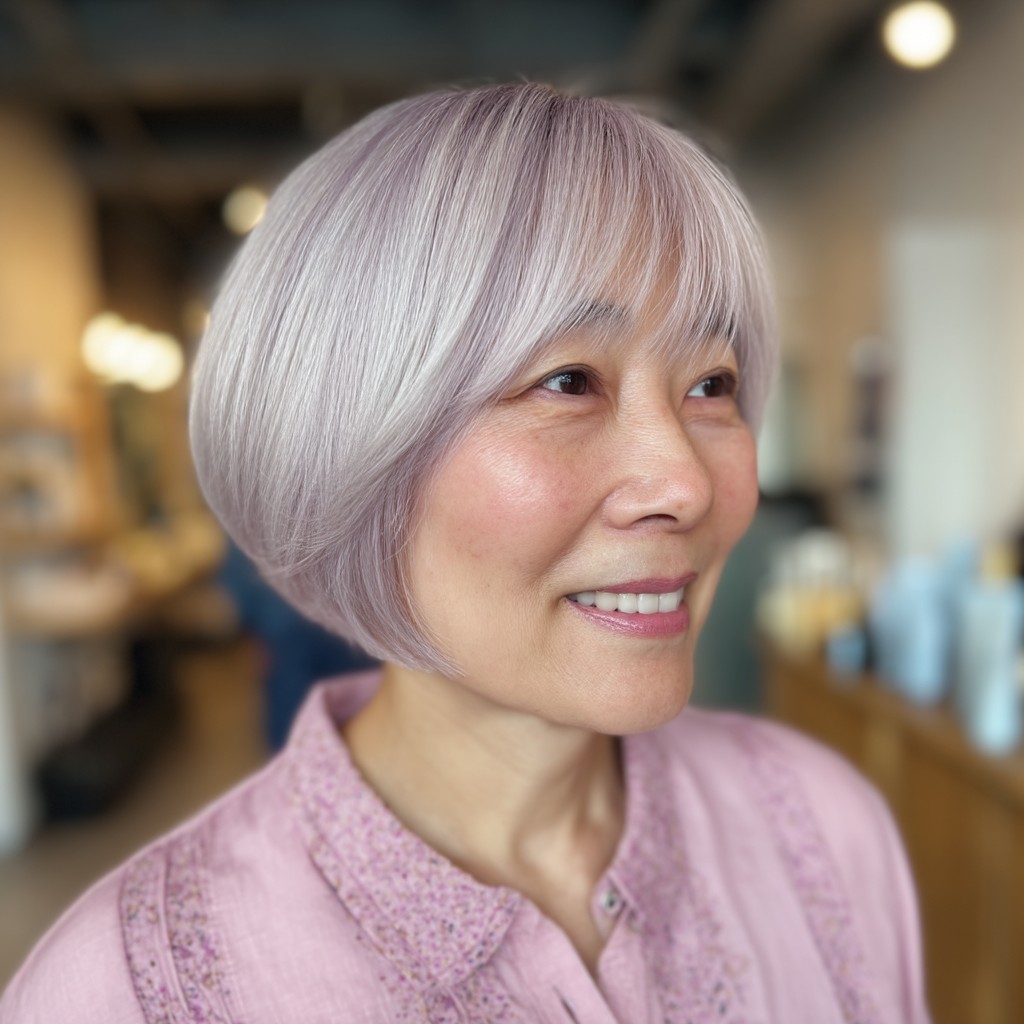 Chic Lavender Bob with Soft Bangs