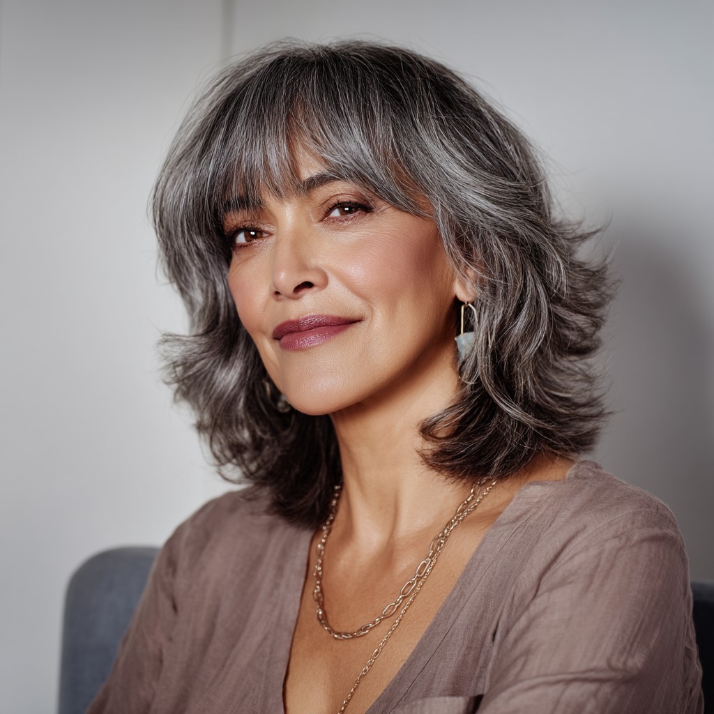 Chic Layered Butterfly Haircut for Women Over 60
