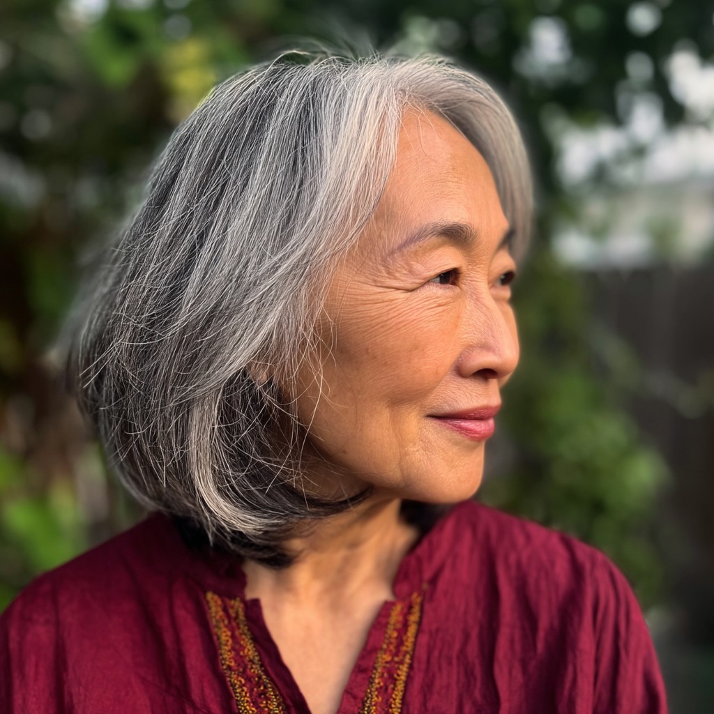 Chic Layered Long Bob for Mature Women