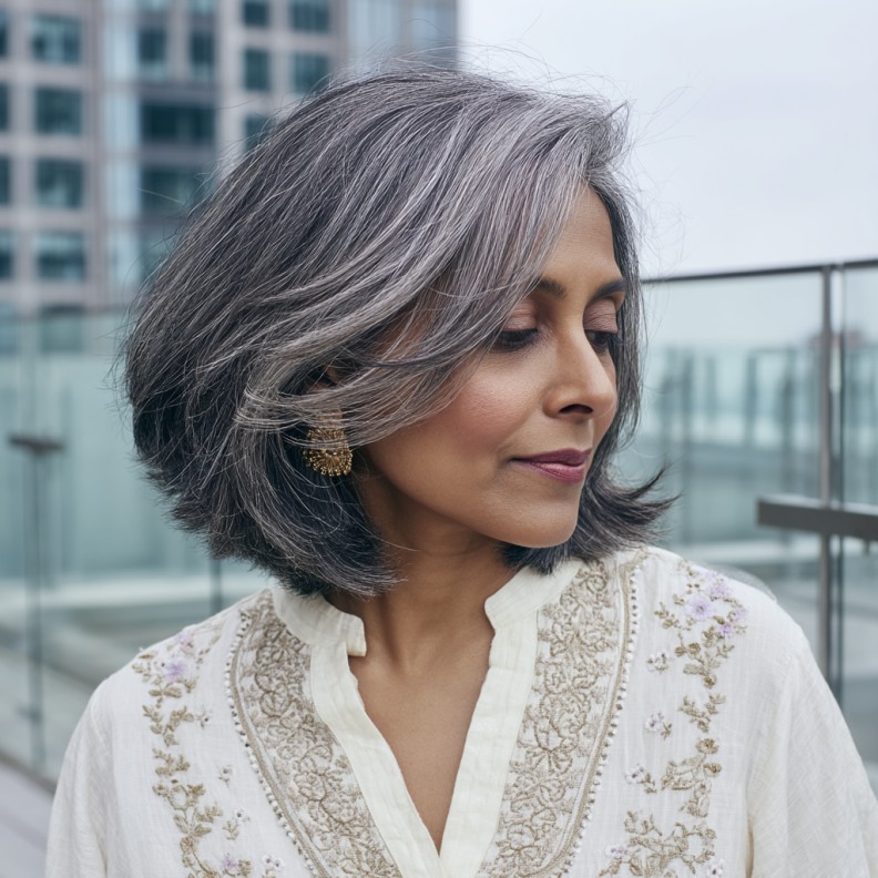 Chic Layered Silver Bob with Subtle Movement