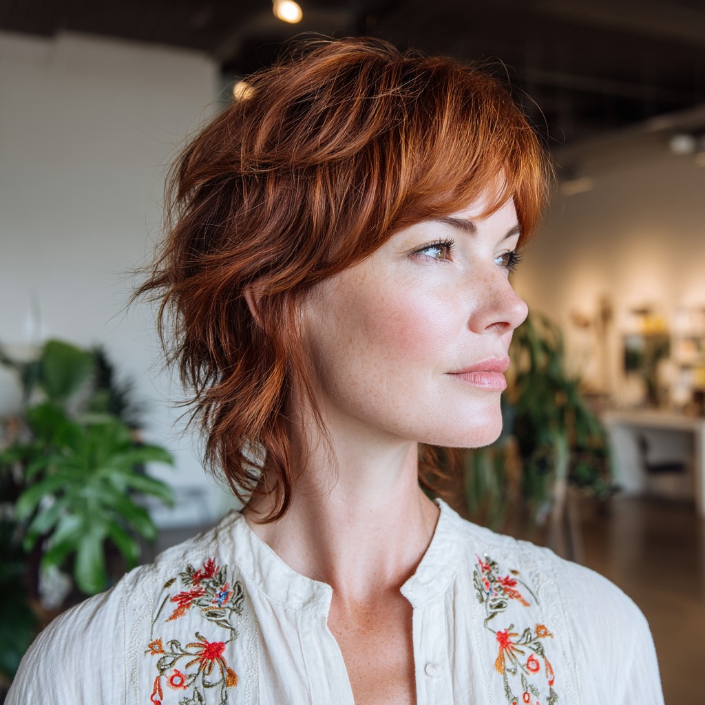 Chic Shaggy Copper Cut with Soft Layers