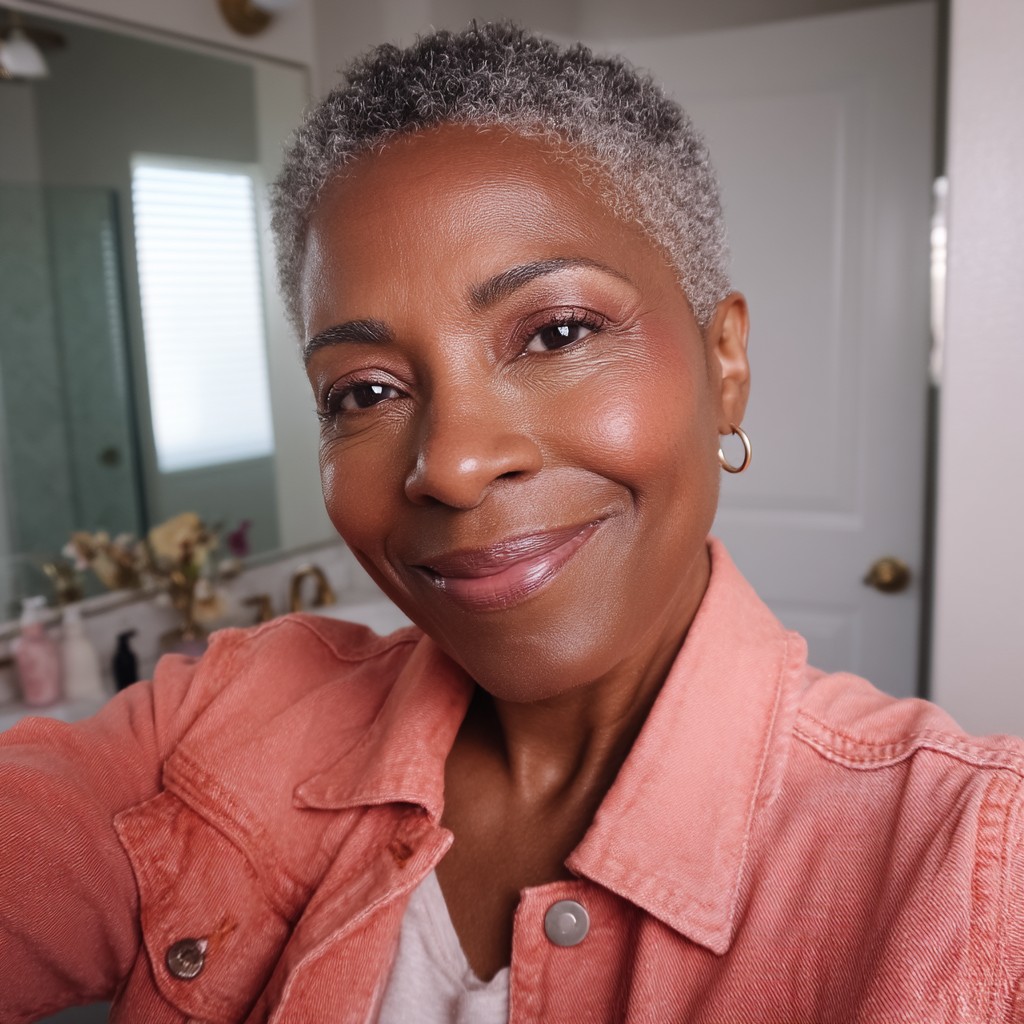 Chic Short Natural Pixie with Soft Silver Highlights