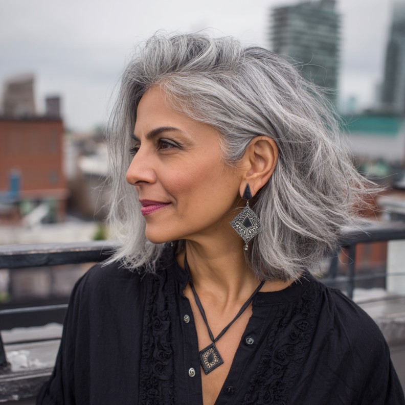 Chic Silver Layered Bob with Soft Waves