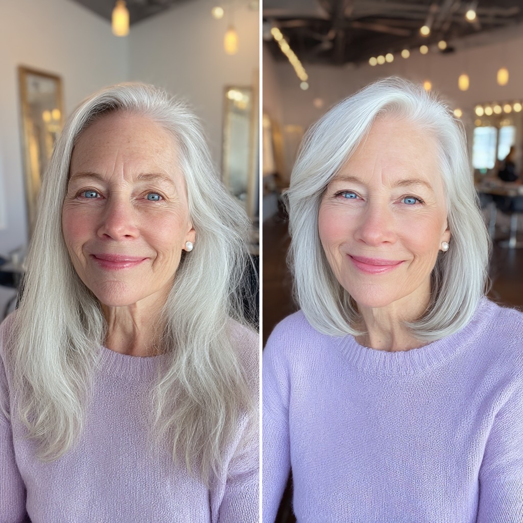 Chic Silver Long Bob with Subtle Layers