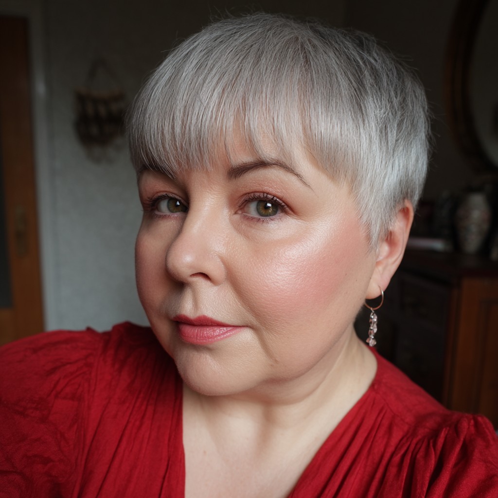 Chic Silver Pixie with Textured Bangs
