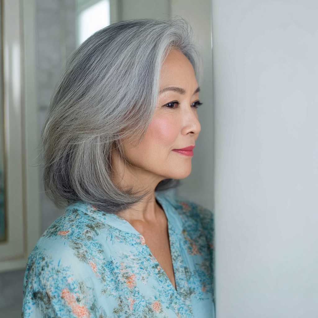 Chic Silver Shoulder-Length Blended Layers