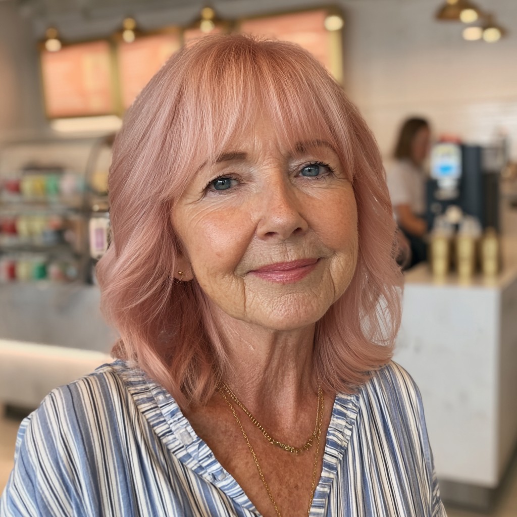 Chic Soft Pink Shoulder-Length Waves