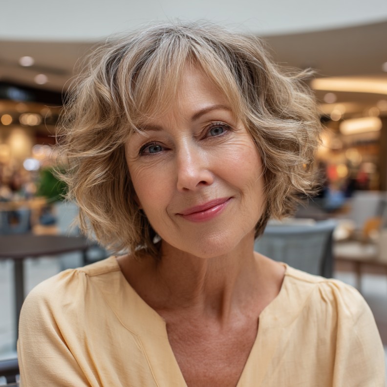 Chic Textured Curly Bob with Subtle Lowlights