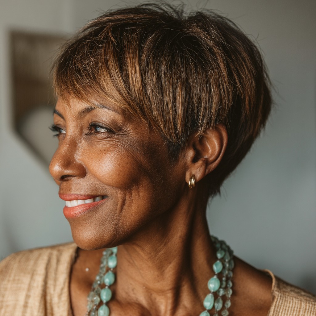 Chic Textured Pixie Cut with Light Highlights