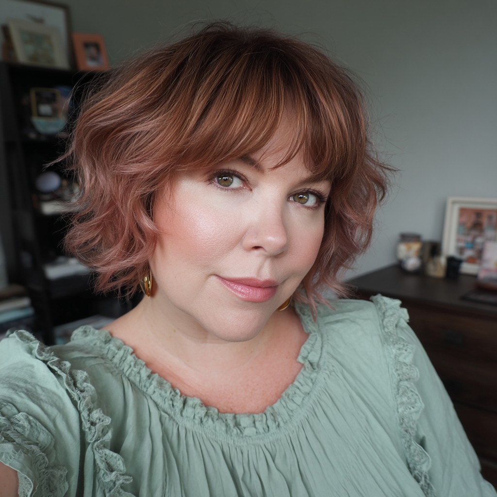 Chic Textured Short Bob with Soft Blunt Bangs