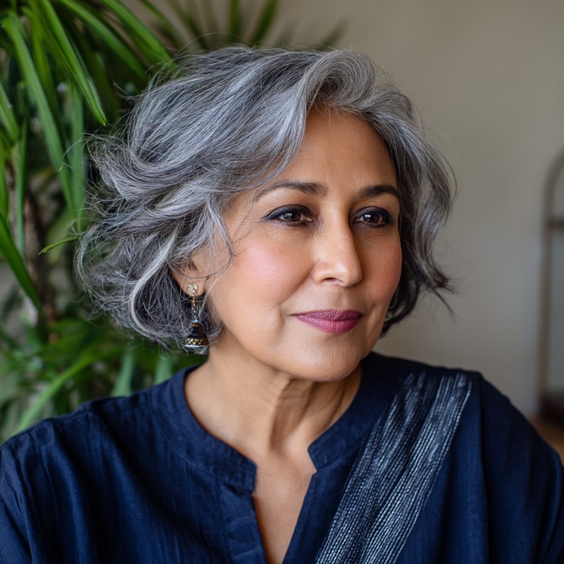 Chic Textured Silver Bob with Soft Waves