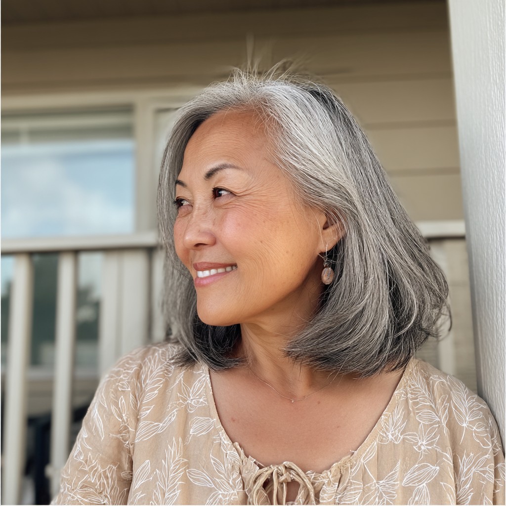Classic Textured Long Bob with Natural Highlights