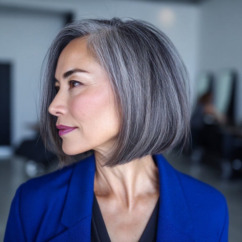 Contemporary Gray Bob with Subtle Lowlights