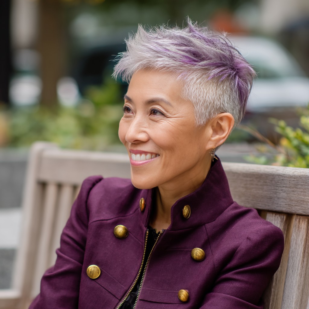 Edgy Short Cut with Playful Lavender Tips