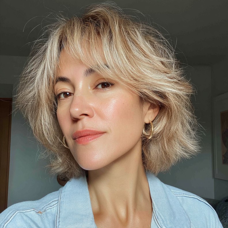 Effortlessly Fluffy Layered Bob for Mature Women