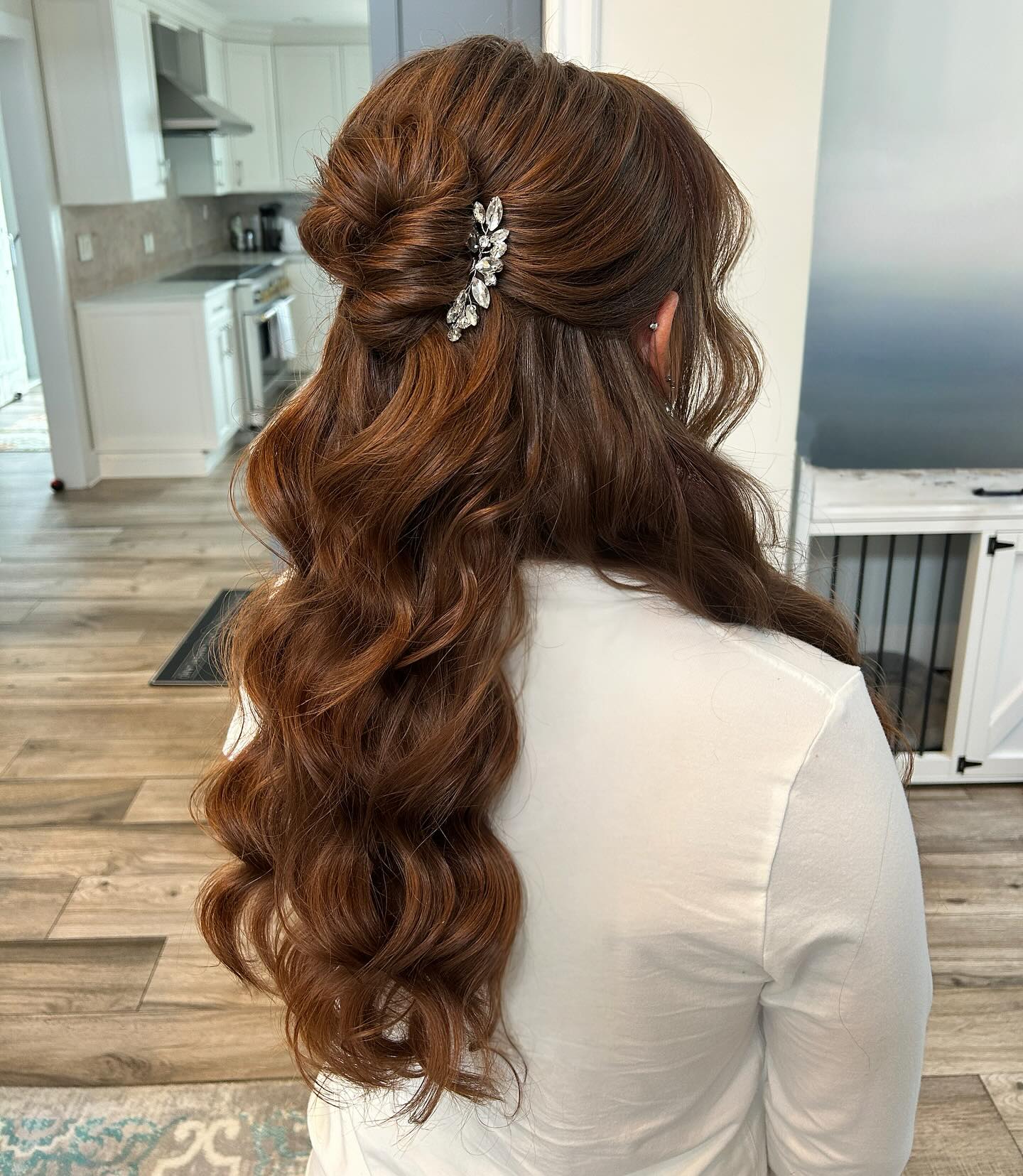 Elegant Half-Up Half-Down Loose Waves with Sparkling Detail
