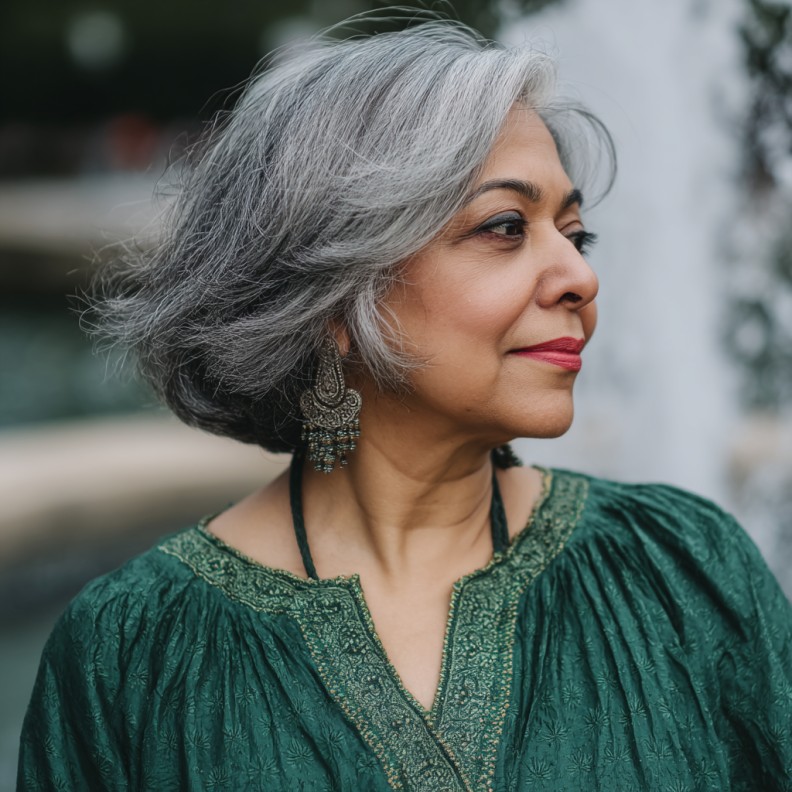Elegant Layered Silver Bob with Soft Movement