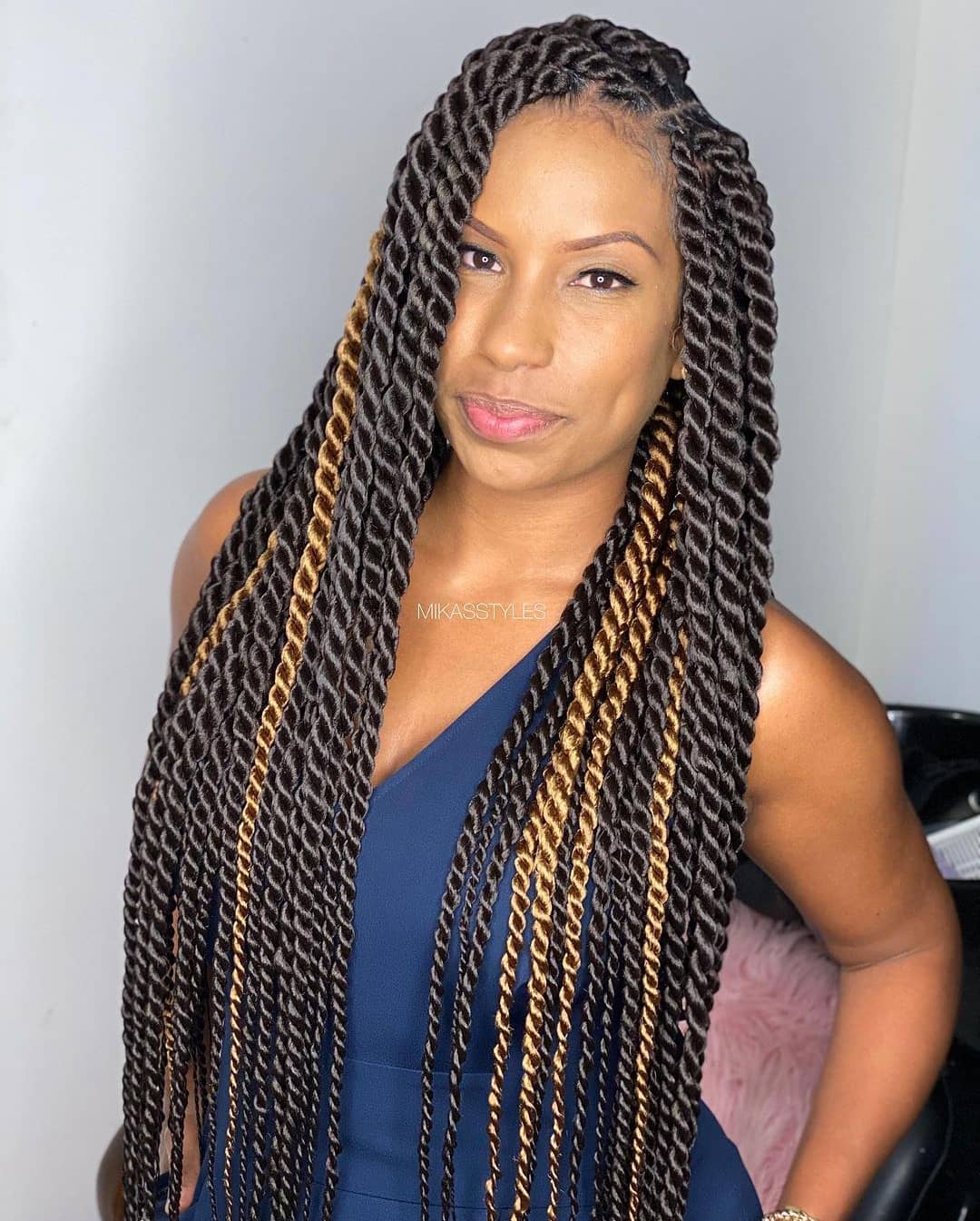 Elegant Long Senegalese Twists with Ombre Highlights