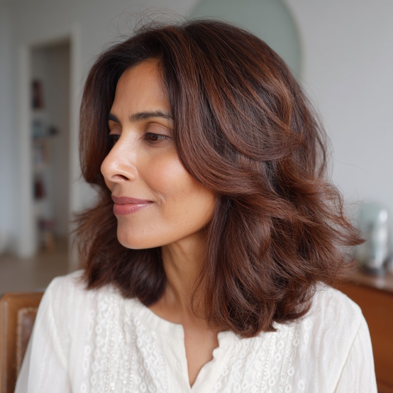 Elegant Medium-Length Layered Bob with Soft Waves
