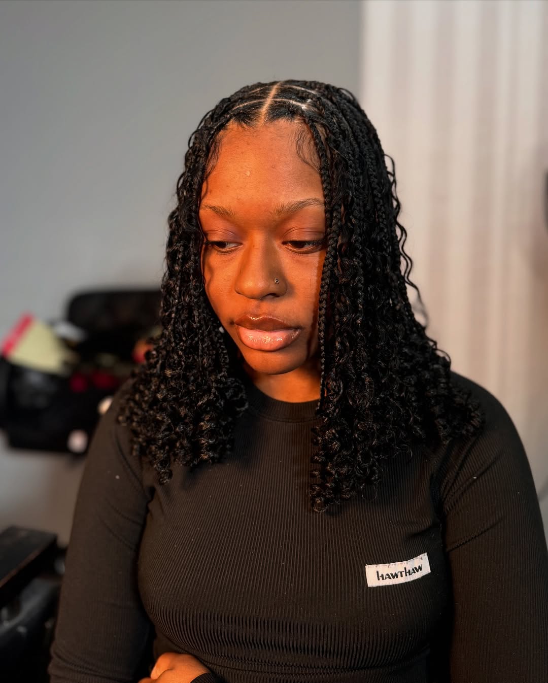 Elegant Mid-Length Knotless Box Braids with Defined Curls