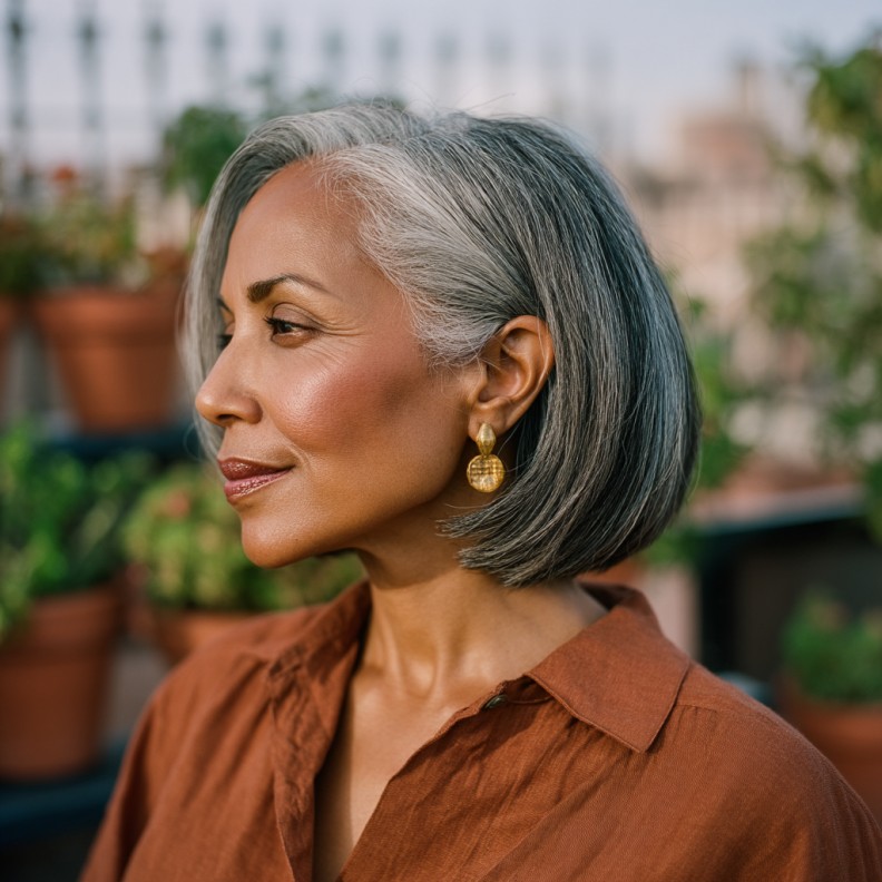 Elegant Silver Bob with Soft Layers