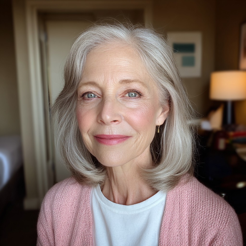 Elegant Silver Long Bob with Soft Movement