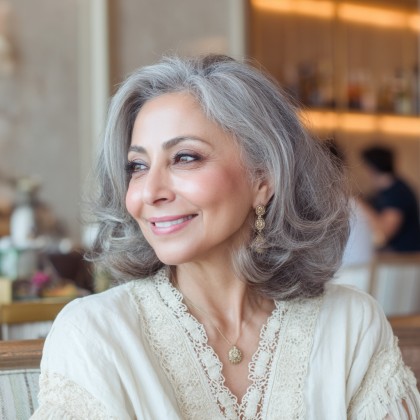 Elegant Silver Long Bob with Soft Volume