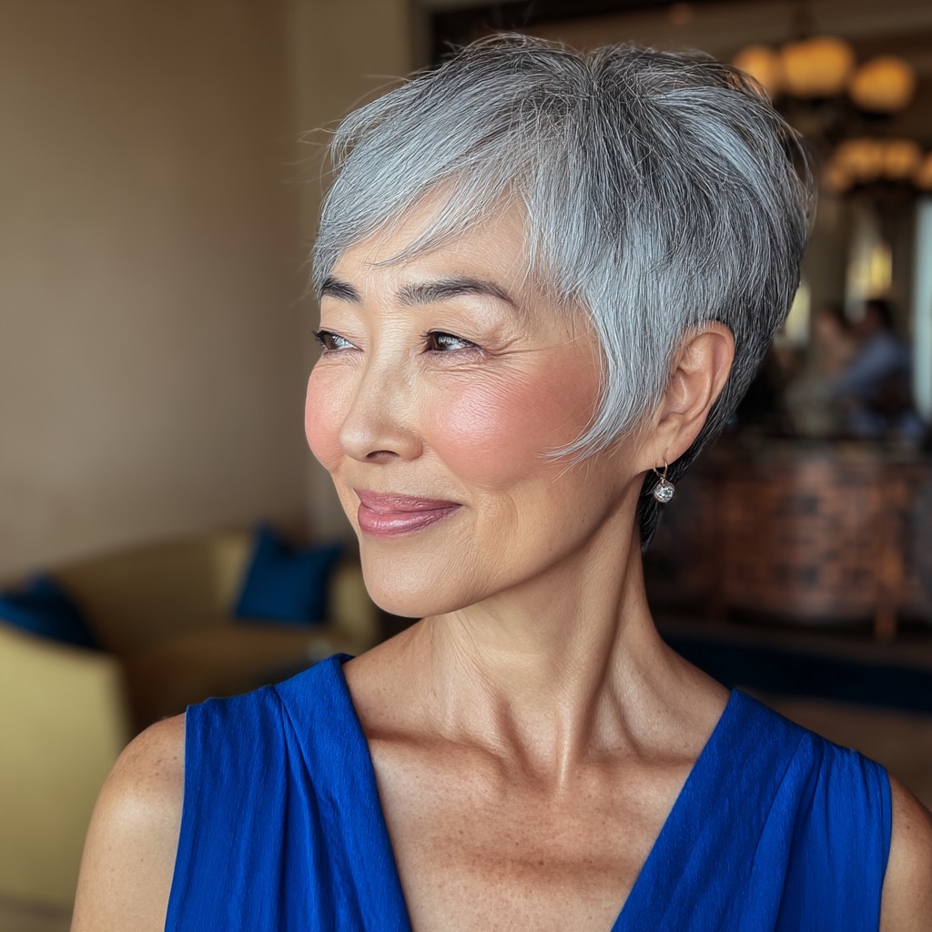 Elegant Silver Pixie with Soft Layers