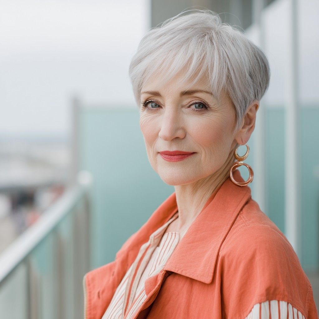 Elegant Silver Pixie with Wispy Layers
