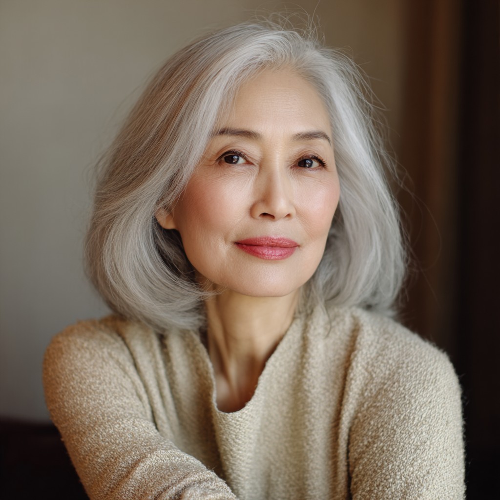 Elegant Silver Shoulder-Length Soft Layers