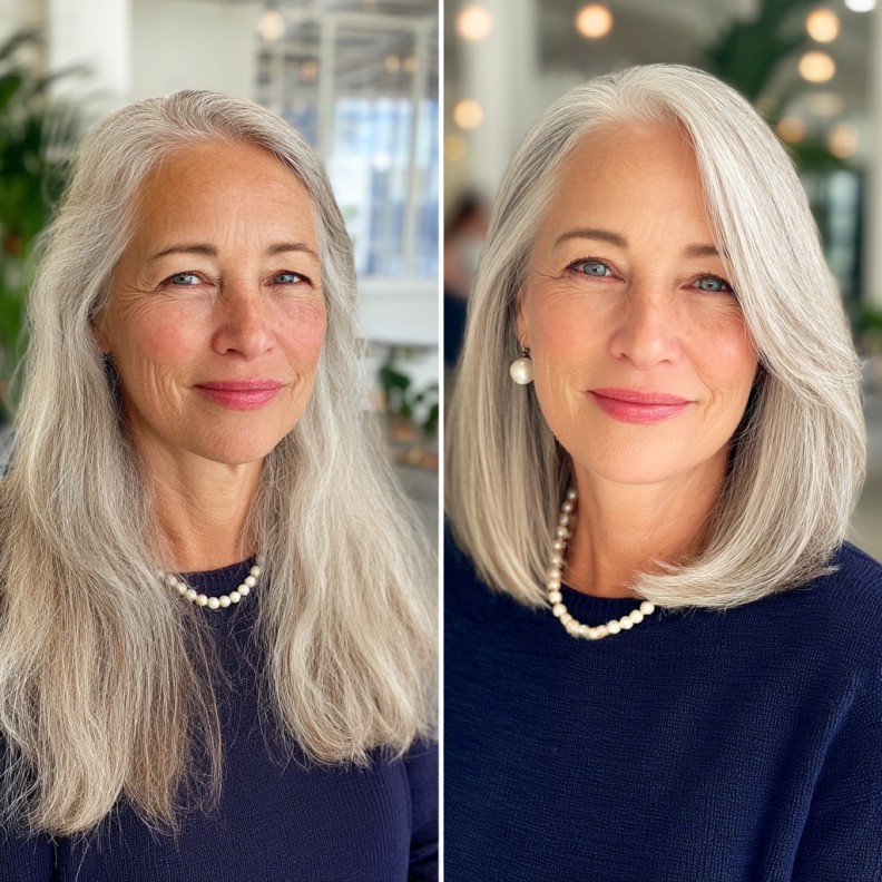 Elegant Silvery Long Bob with Subtle Layers