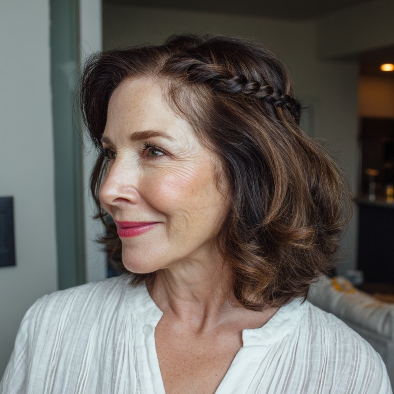 Elegant Textured Long Bob with a Braided Accent