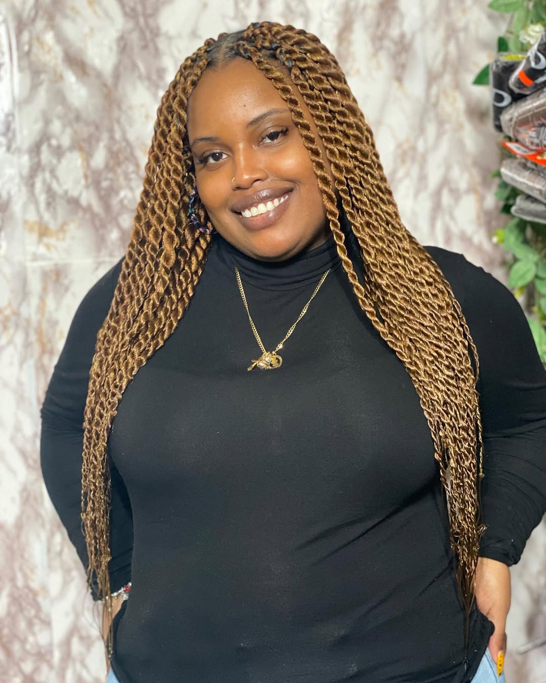 Glamorous Long Senegalese Twists with Rich Caramel Tones