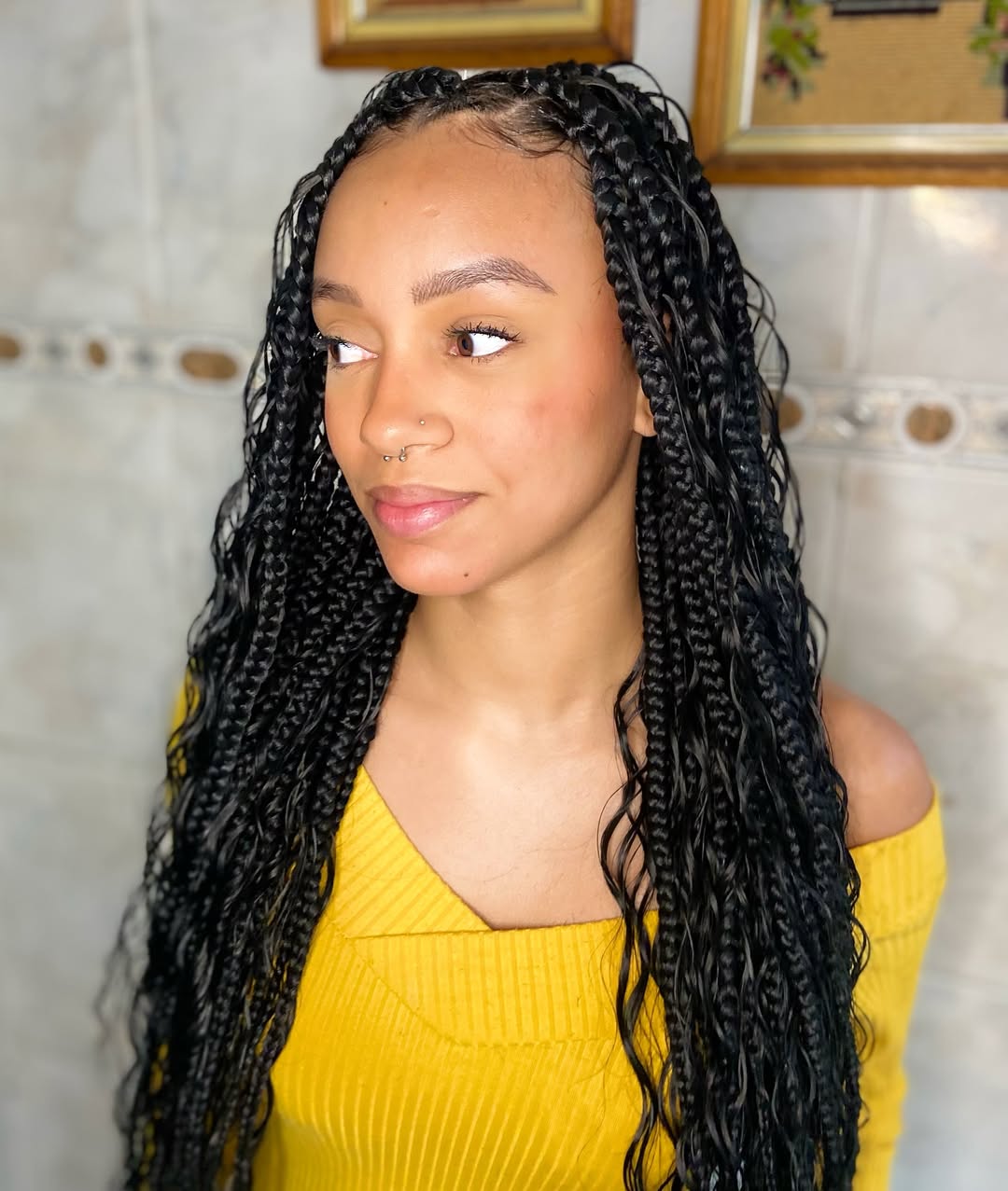 Glossy Long Knotless Box Braids with Soft Waves