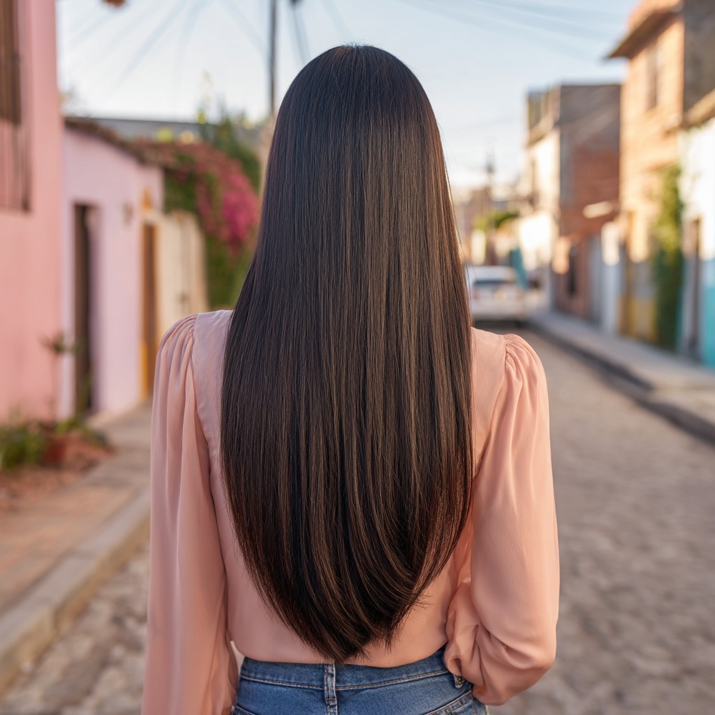 Glossy Long Straight Cut with Subtle Layering