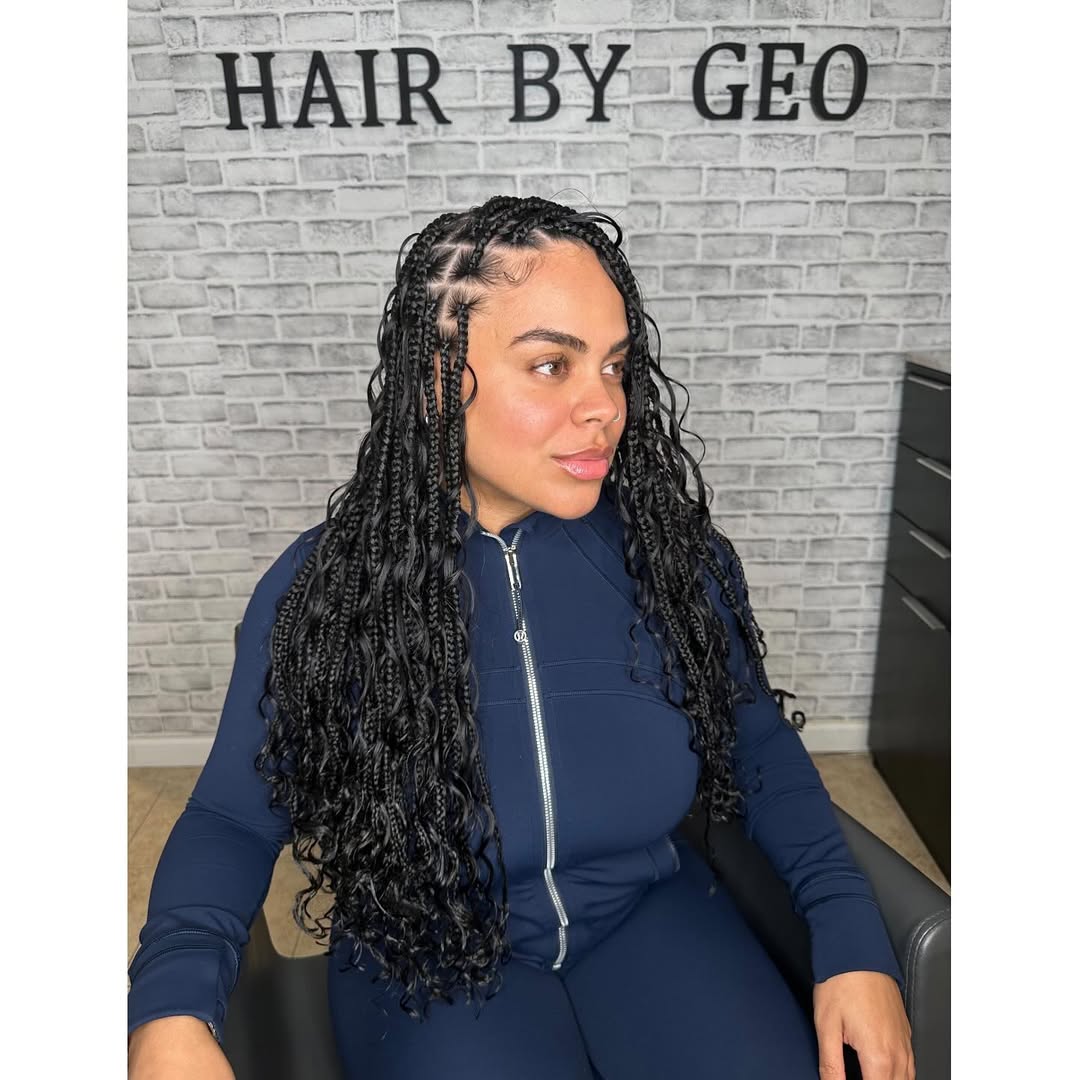 Gorgeous Long Knotless Box Braids with Waterfall Curls
