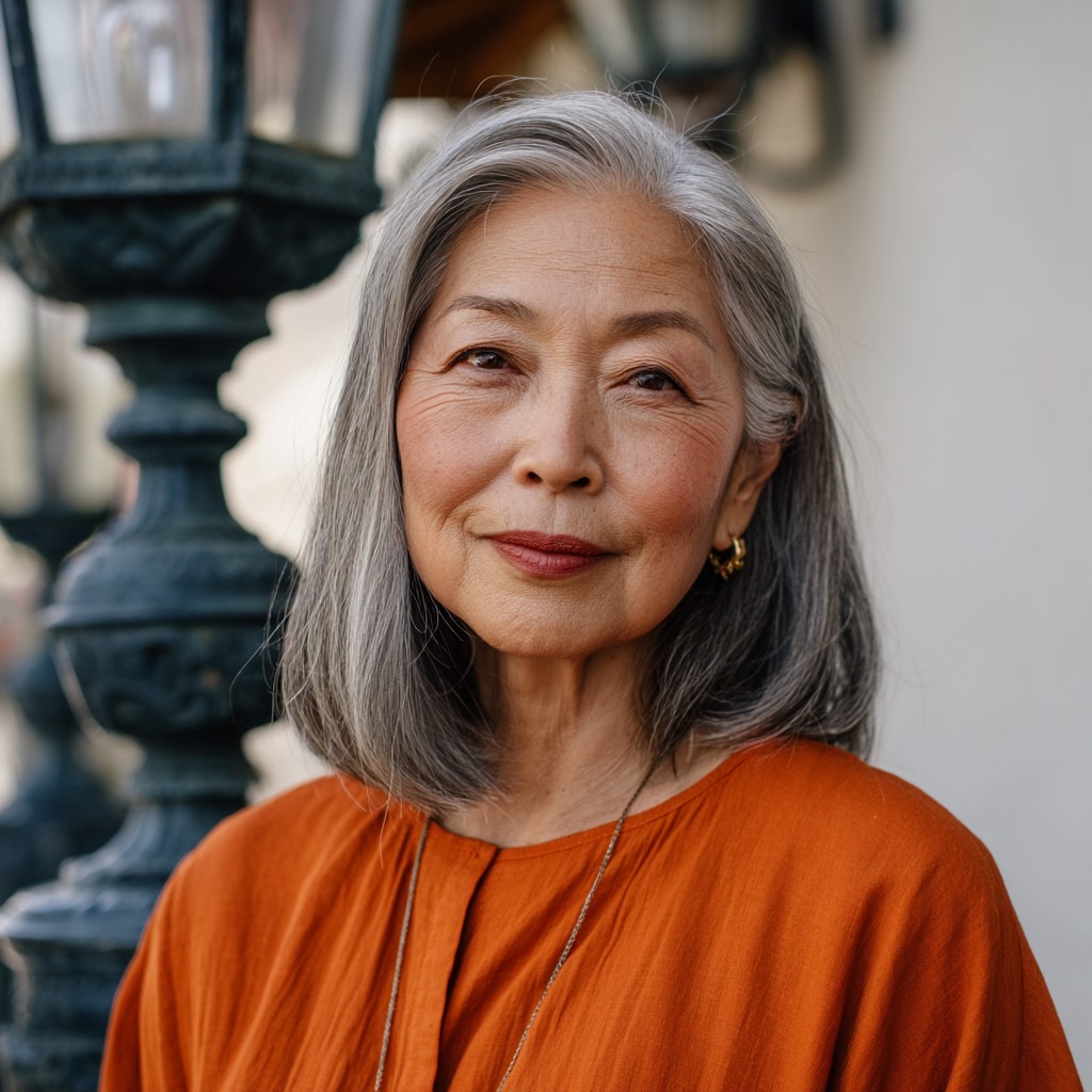 Graceful Long Bob with Soft Layers for Mature Women