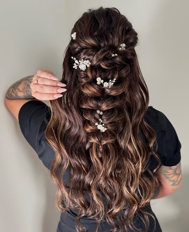 Intricate Half-Up Half-Down Braided Elegance with Floral Accents