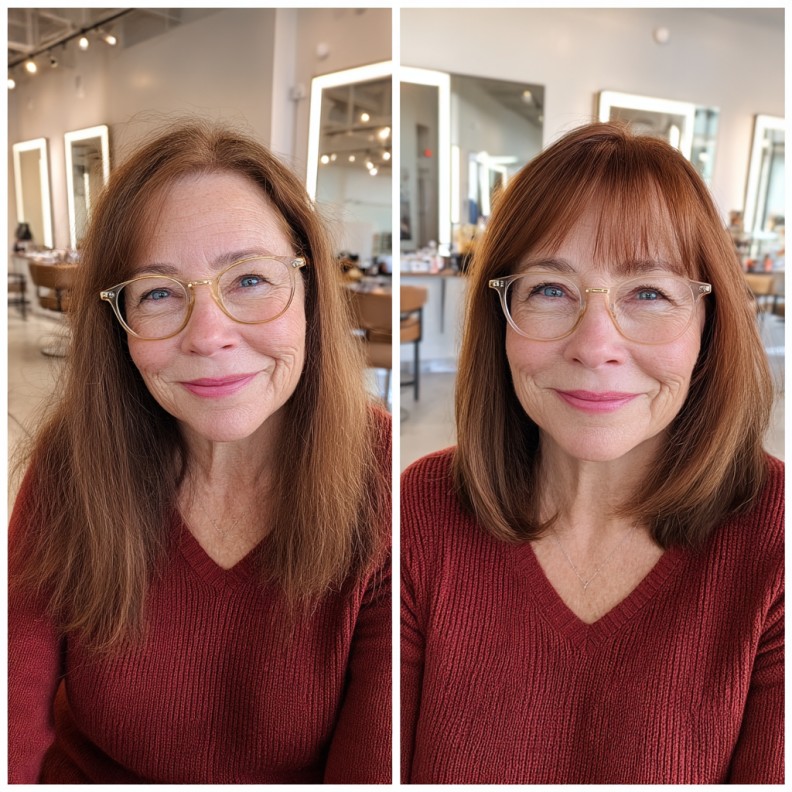 Modern Copper Blunt Bob with Soft Fringe