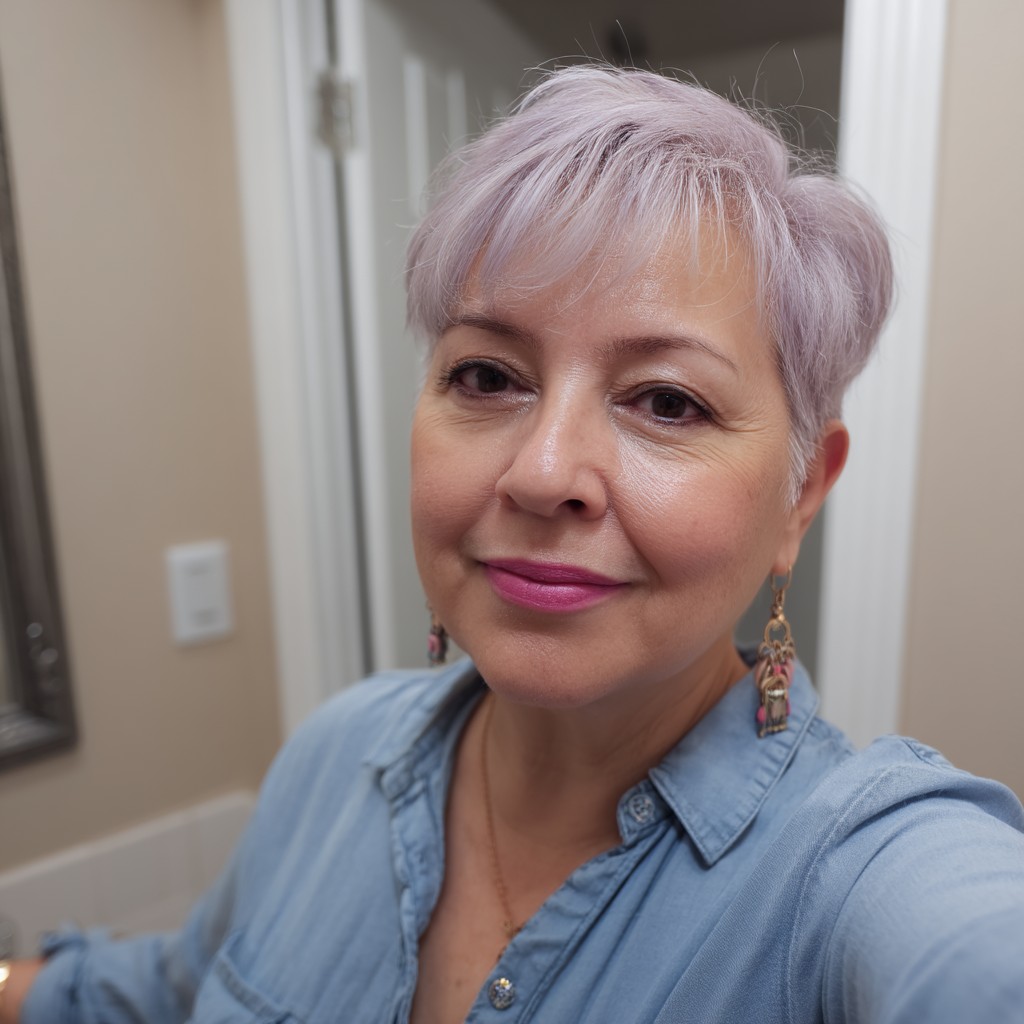 Modern Lavender Pixie with Feathered Bangs