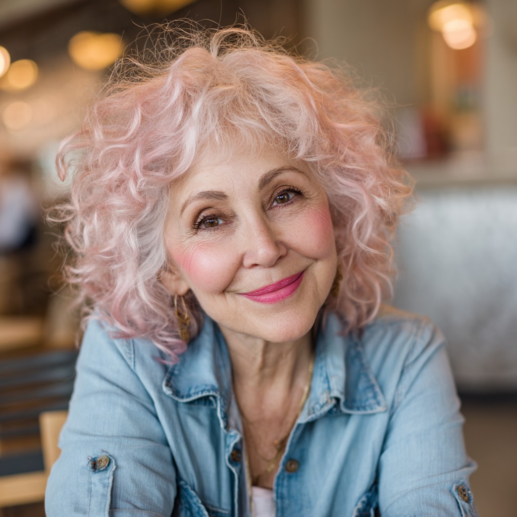 Playful Shoulder-Length Curly Cut with Pastel Highlights