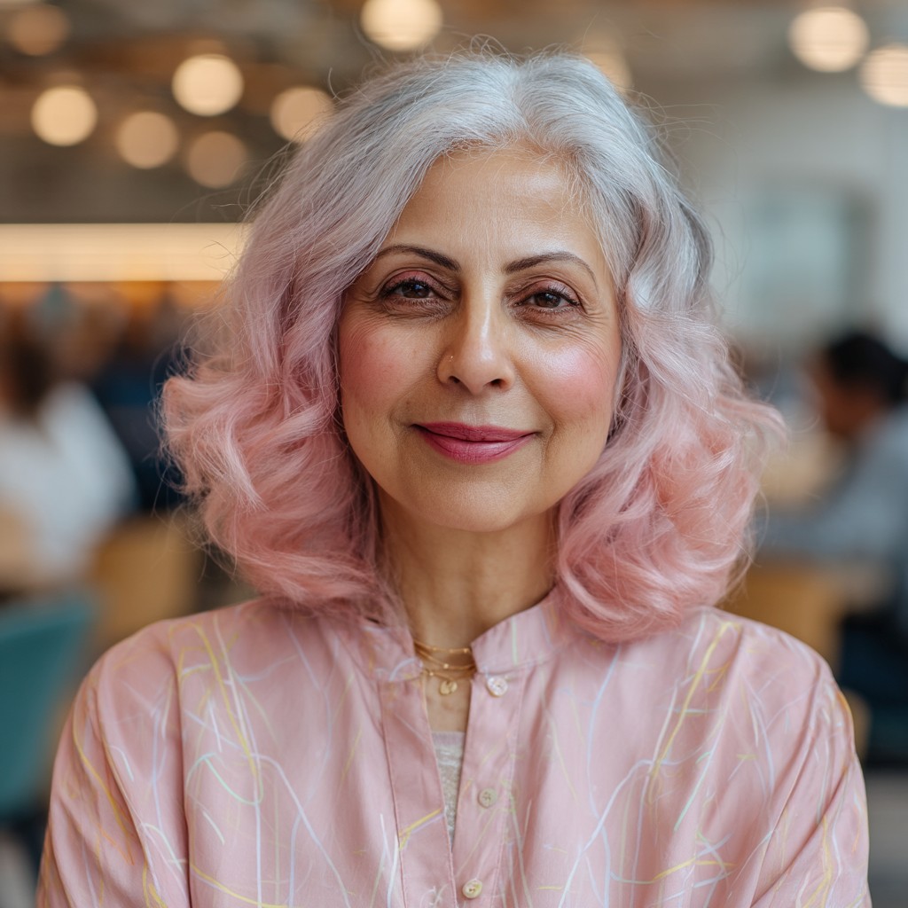 Playful Soft Pink Long Bob with Loose Curls