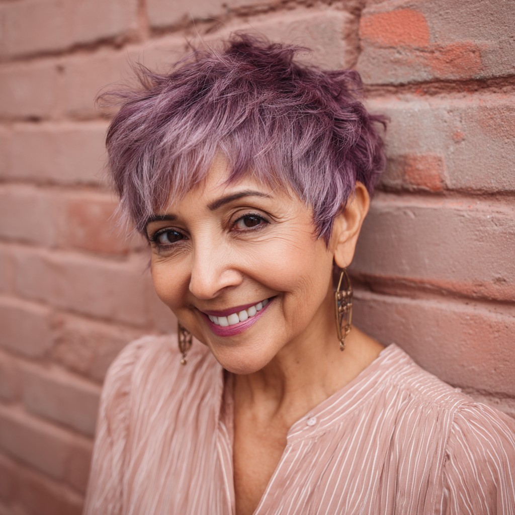 Playful Textured Pixie with Lavender Highlights