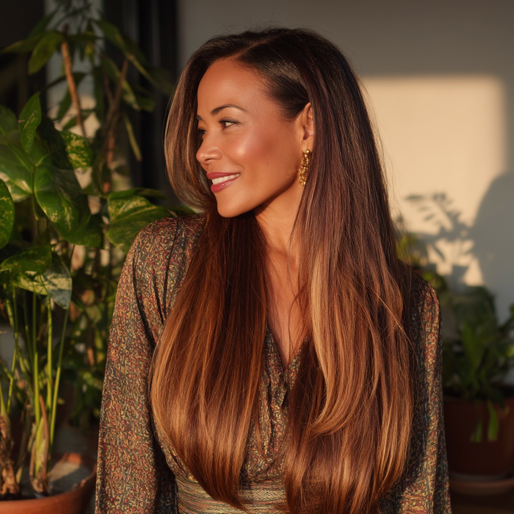 Radiant Long Straight Cut with Subtle Balayage Highlights