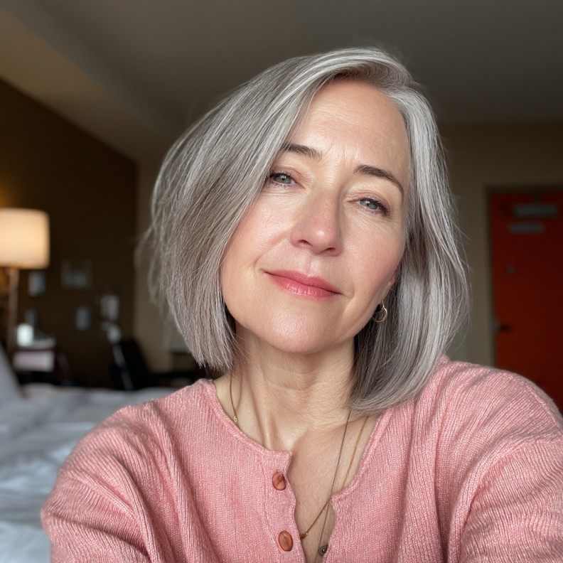 Sleek Silver Blunt Bob with Subtle Movement