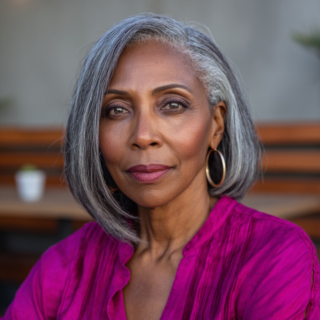 Sleek Silver Shoulder-Length Bob with Subtle Layers