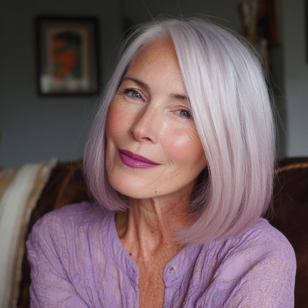 Soft Lavender Long Bob with Subtle Shine