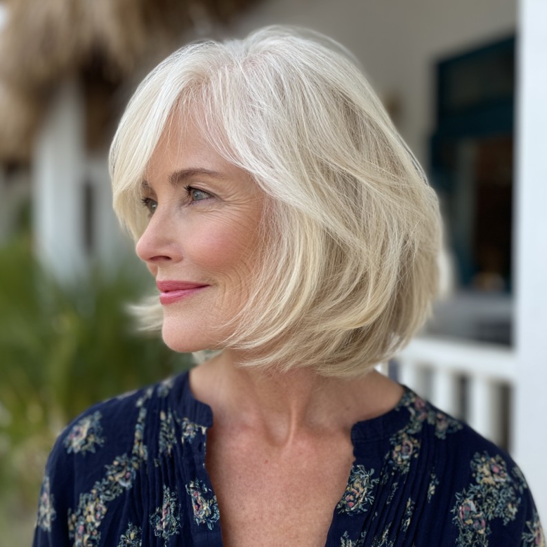 Soft Layered Platinum Bob with Subtle Movement