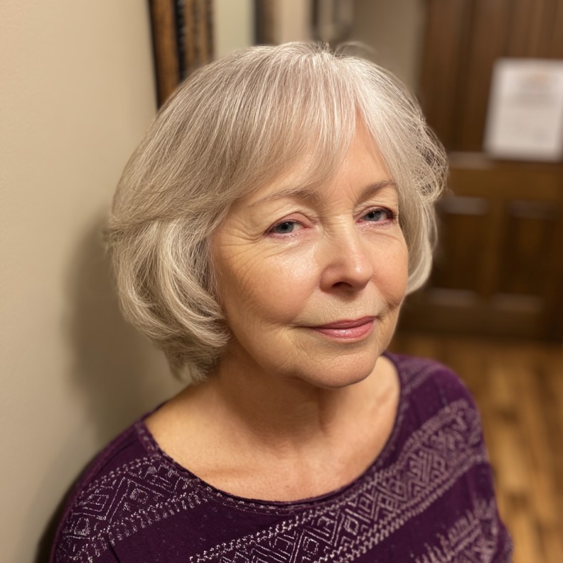 Soft Layered Silver Bob with Delicate Face-Framing Texture